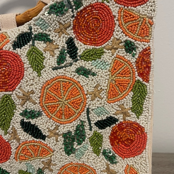 Sol and Mer Beaded Citrus Oranges Tote Bag with Bamboo Handles - Picture 5 of 8